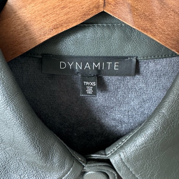 Green Faux Leather Shirt Jacket with velvet interior. Size XS. Dynamite. - Picture 6 of 6